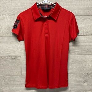 Ladies Red Golf Polo With Plaid Accents